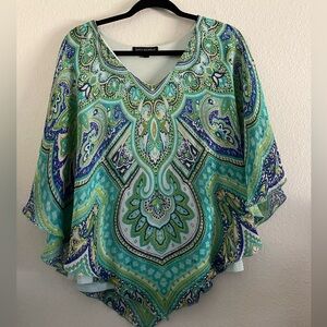 Sara Michelle Top Blouse Poncho Paisley Colorful Boho